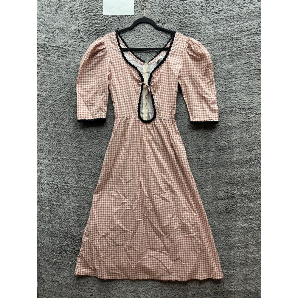 Tach Cut-Out Ilse Cotton Cottagecore Maxi Dress Pink Gingham Womens Size S